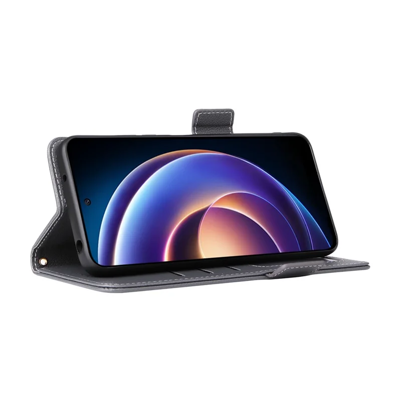 For Xiaomi Redmi 12 5G (Global) / Note 12R 5G / Poco M6 Pro 5G Wallet Phone Shell Litchi Texture PU Leather Cellphone Cover with Strap - Grey