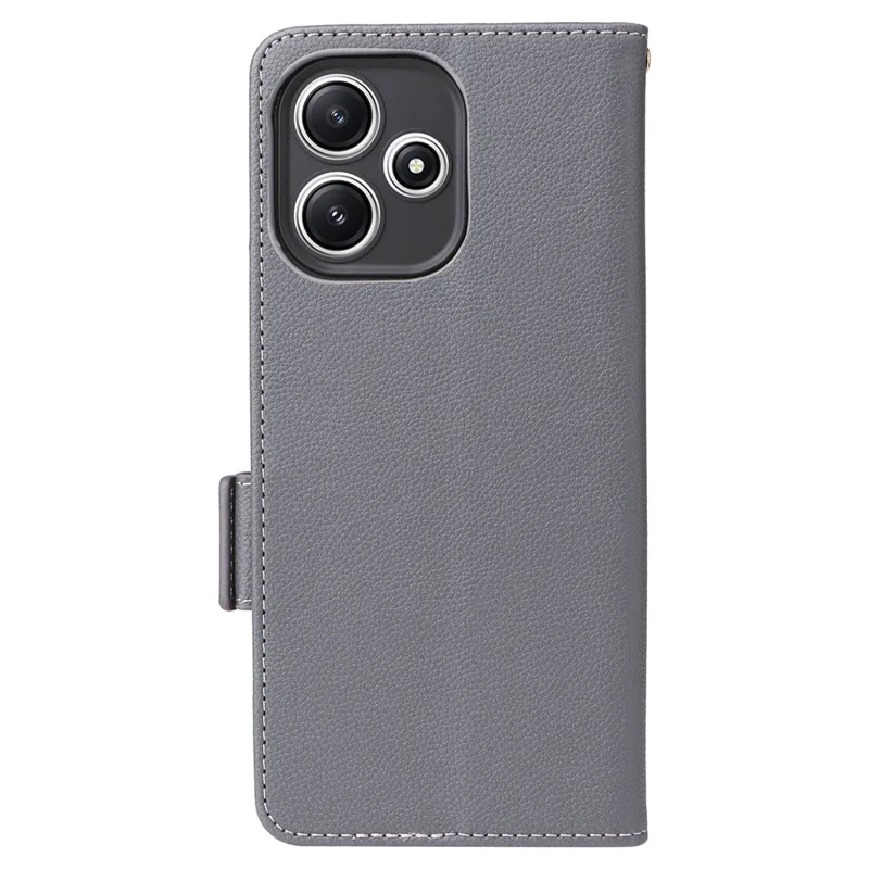 For Xiaomi Redmi 12 5G (Global) / Note 12R 5G / Poco M6 Pro 5G Wallet Phone Shell Litchi Texture PU Leather Cellphone Cover with Strap - Grey