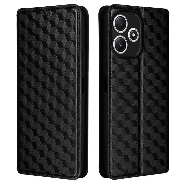 Étui portefeuille pour Xiaomi Redmi 12 5G (Global) / Note 12R 5G / Poco M6 Pro 5G, couverture en cuir de protection du téléphone avec motif en relief de diamant - Noir