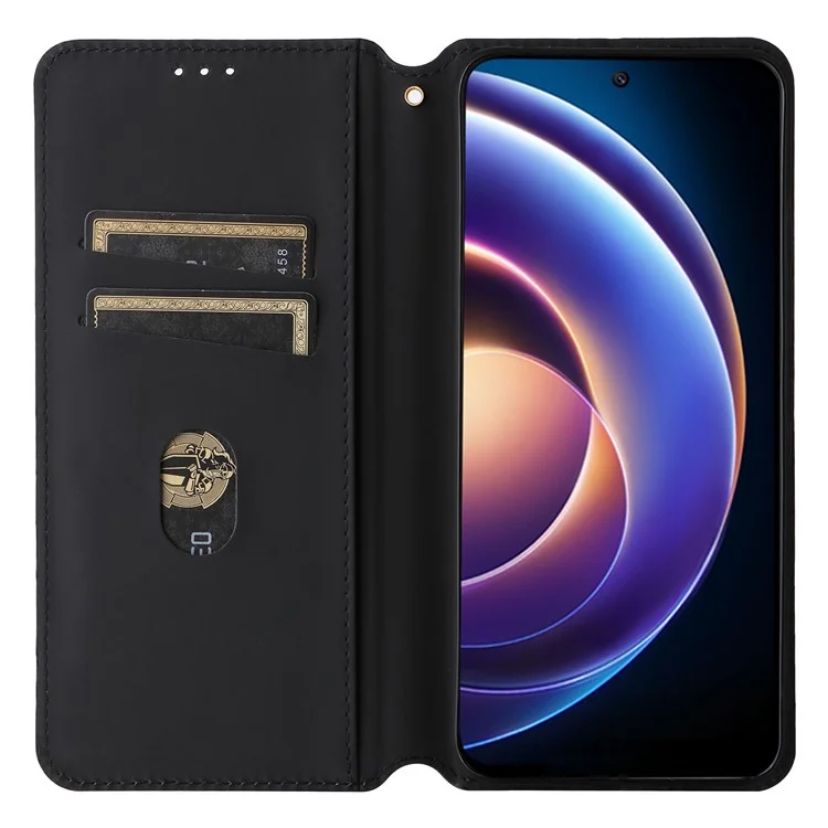 Étui portefeuille pour Xiaomi Redmi 12 5G (Global) / Note 12R 5G / Poco M6 Pro 5G, couverture en cuir de protection du téléphone avec motif en relief de diamant - Noir
