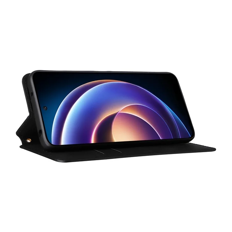 Étui portefeuille pour Xiaomi Redmi 12 5G (Global) / Note 12R 5G / Poco M6 Pro 5G, couverture en cuir de protection du téléphone avec motif en relief de diamant - Noir