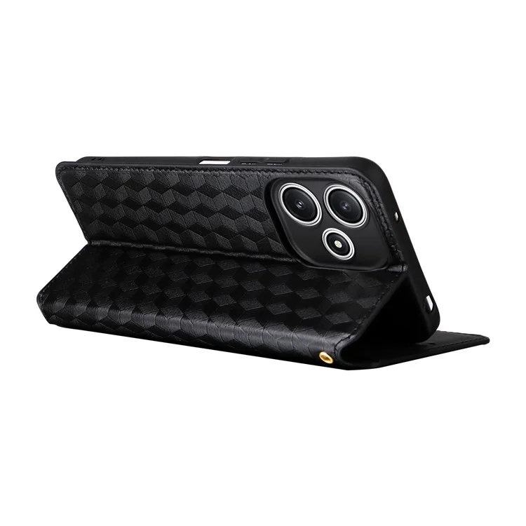 Étui portefeuille pour Xiaomi Redmi 12 5G (Global) / Note 12R 5G / Poco M6 Pro 5G, couverture en cuir de protection du téléphone avec motif en relief de diamant - Noir