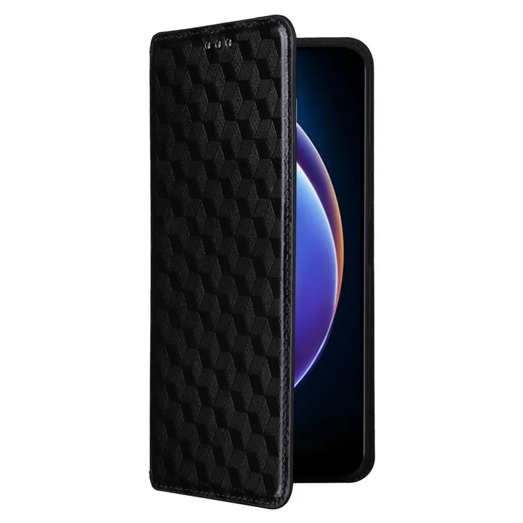Étui portefeuille pour Xiaomi Redmi 12 5G (Global) / Note 12R 5G / Poco M6 Pro 5G, couverture en cuir de protection du téléphone avec motif en relief de diamant - Noir