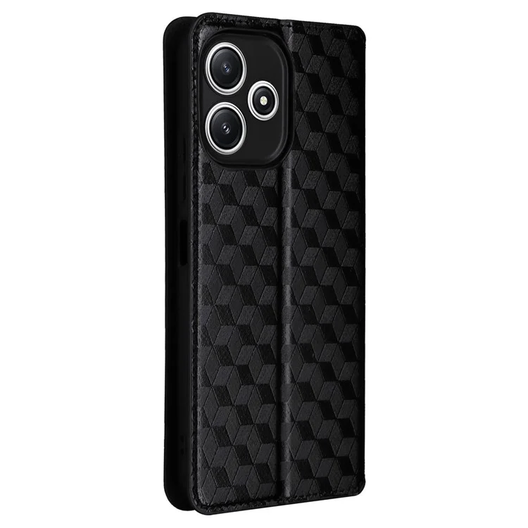 Étui portefeuille pour Xiaomi Redmi 12 5G (Global) / Note 12R 5G / Poco M6 Pro 5G, couverture en cuir de protection du téléphone avec motif en relief de diamant - Noir