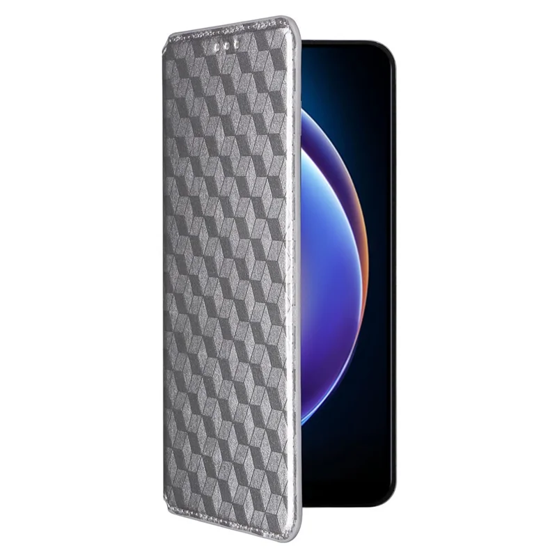 Wallet Case for Xiaomi Redmi 12 5G (Global) / Note 12R 5G / Poco M6 Pro 5G , Rhombus Imprinted Stand Phone Guard Leather Cover - Silver