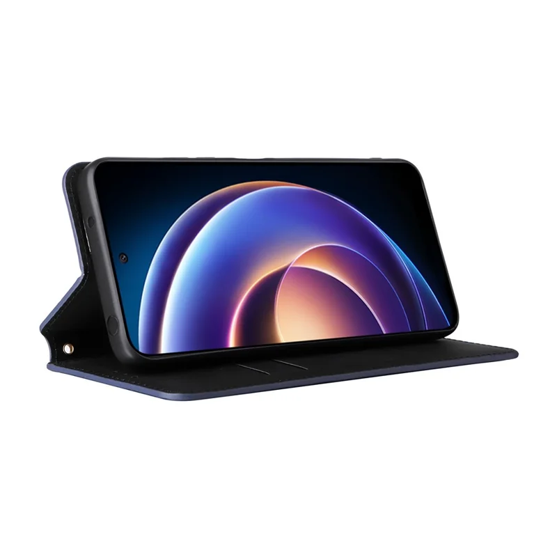 Custodia Portafoglio per Xiaomi Redmi 12 5G (Global) / Note 12R 5G / Poco M6 Pro 5G, Cover in Pelle con Disegno a Rombo in Rilievo, Supporto per Telefono - Blu