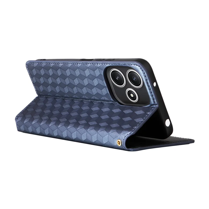 Custodia Portafoglio per Xiaomi Redmi 12 5G (Global) / Note 12R 5G / Poco M6 Pro 5G, Cover in Pelle con Disegno a Rombo in Rilievo, Supporto per Telefono - Blu