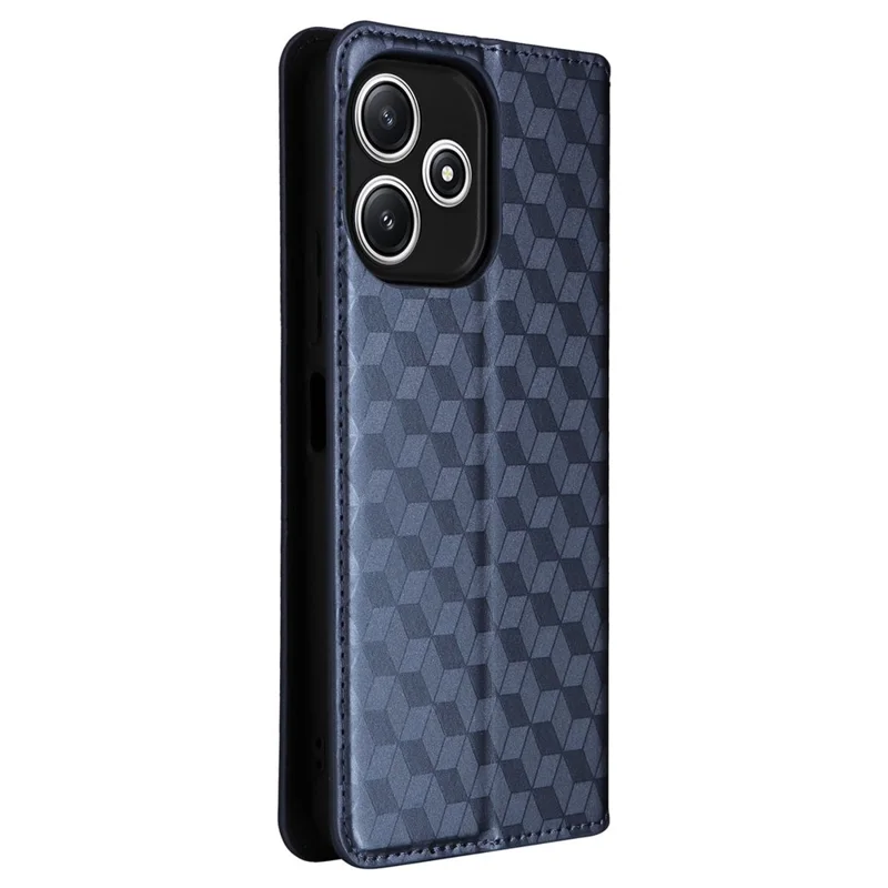 Custodia Portafoglio per Xiaomi Redmi 12 5G (Global) / Note 12R 5G / Poco M6 Pro 5G, Cover in Pelle con Disegno a Rombo in Rilievo, Supporto per Telefono - Blu