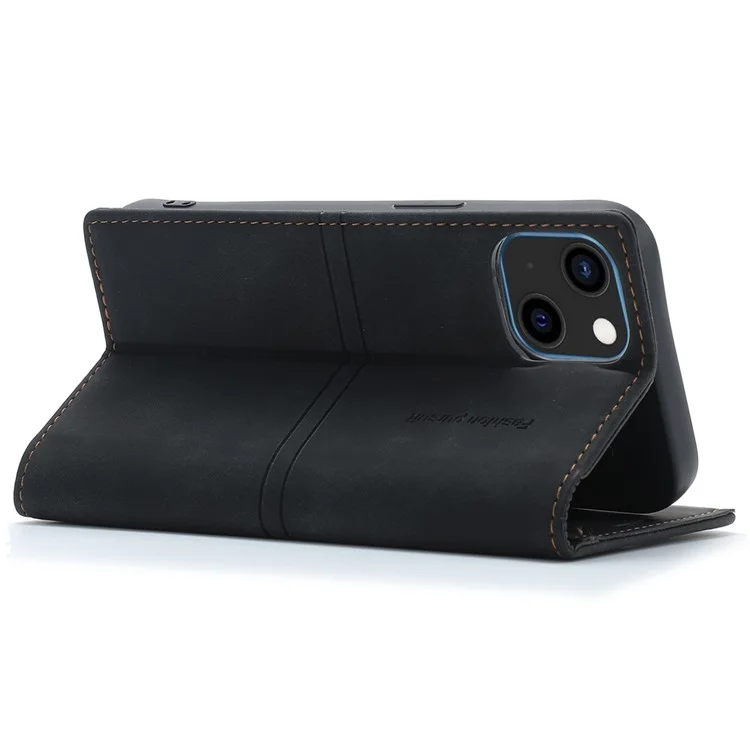 For iPhone 15 Plus PU Leather Wallet Phone Cover Magnetic Closure Stand Case - Black