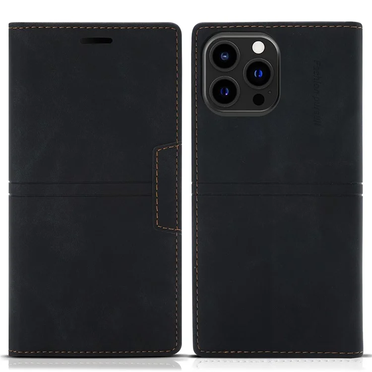 Funda de teléfono con cartera y soporte para iPhone 15 Pro, de piel sintética y TPU, color negro