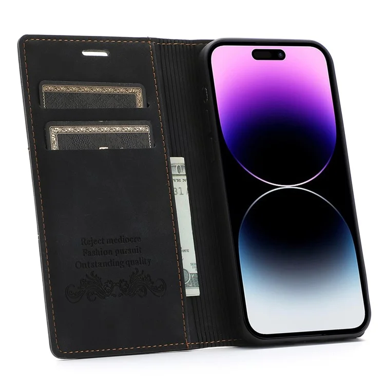 Funda de teléfono con cartera y soporte para iPhone 15 Pro, de piel sintética y TPU, color negro