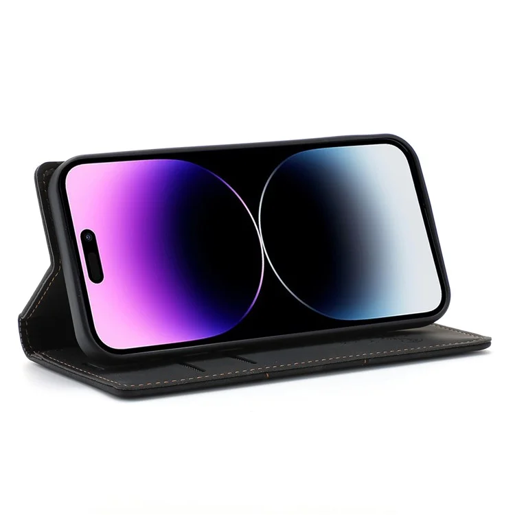 Funda de teléfono con cartera y soporte para iPhone 15 Pro, de piel sintética y TPU, color negro