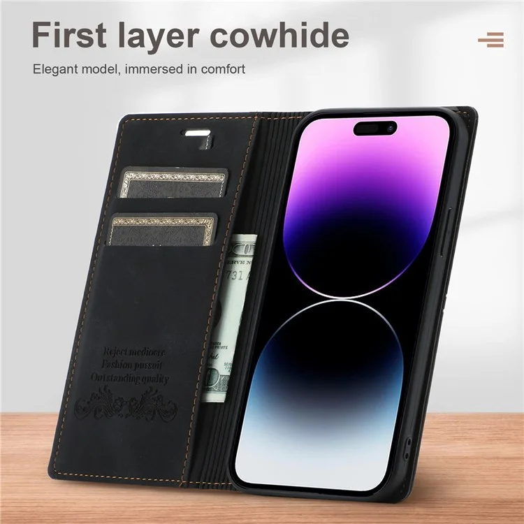 Funda de teléfono con cartera y soporte para iPhone 15 Pro, de piel sintética y TPU, color negro