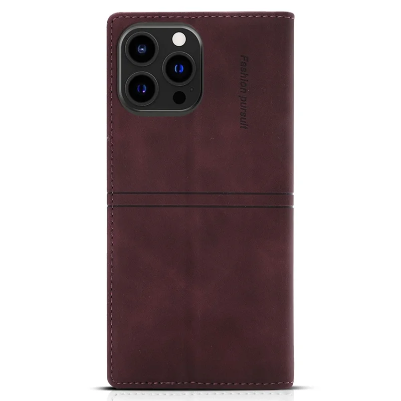 For iPhone 15 Pro Wallet Stand Phone Case PU Leather + TPU Phone Cover - Wine Red
