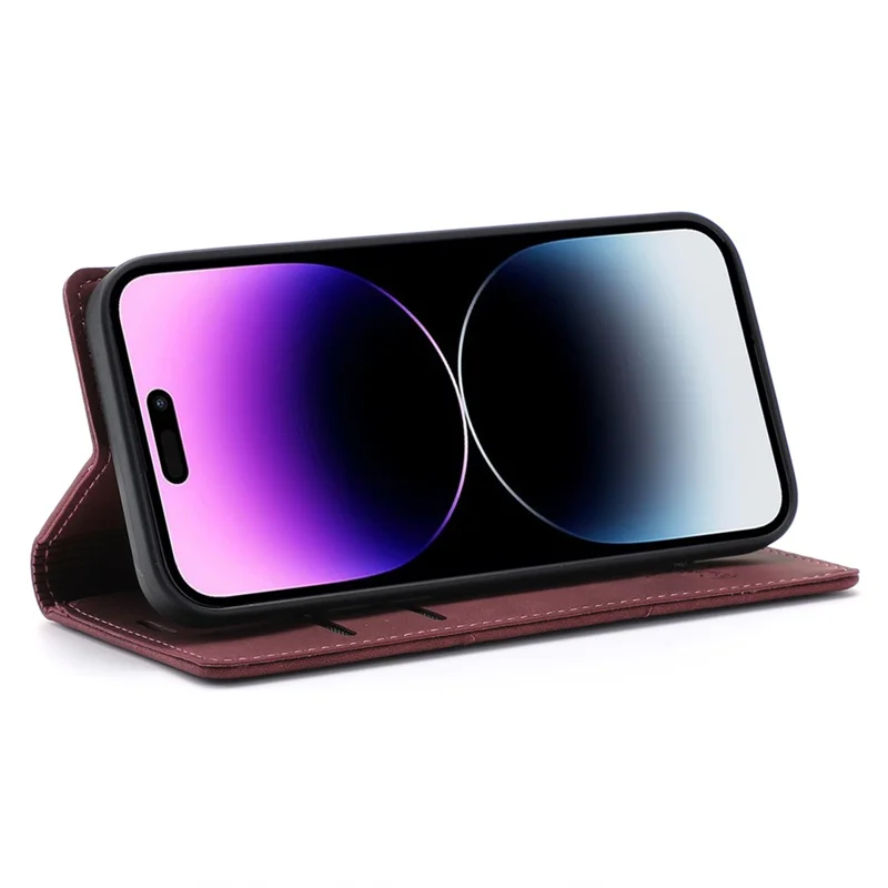 For iPhone 15 Pro Wallet Stand Phone Case PU Leather + TPU Phone Cover - Wine Red