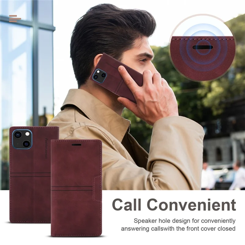 For iPhone 15 Pro Wallet Stand Phone Case PU Leather + TPU Phone Cover - Wine Red