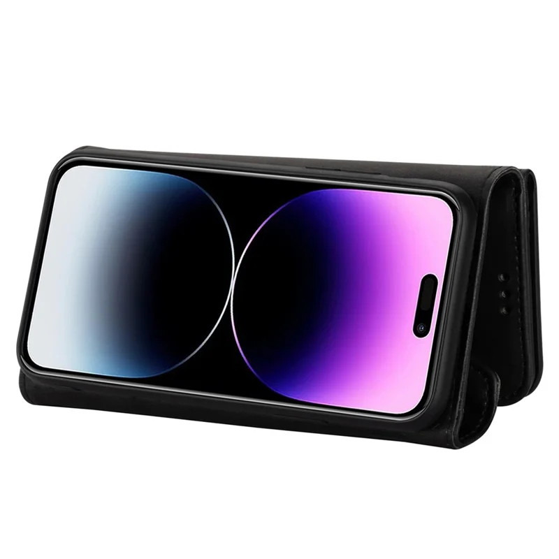 N.BEKUS Für iPhone 15 Pro Max Reißverschlusstasche Lederhülle Ständer Wallet Handyhülle mit kurzem + langem Riemen - Schwarz