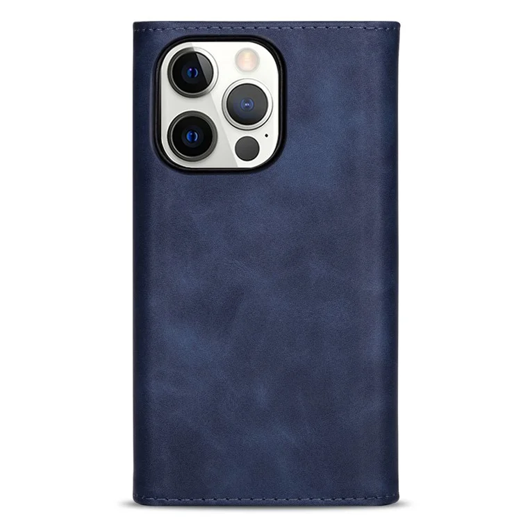 N.BEKUS For iPhone 15 Pro Max Zipper Pocket Leather Case Stand Wallet Phone Cover with Short + Long Strap - Blue