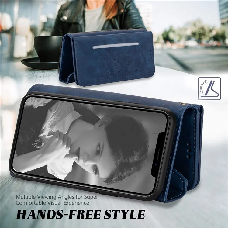 N.BEKUS For iPhone 15 Pro Max Zipper Pocket Leather Case Stand Wallet Phone Cover with Short + Long Strap - Blue