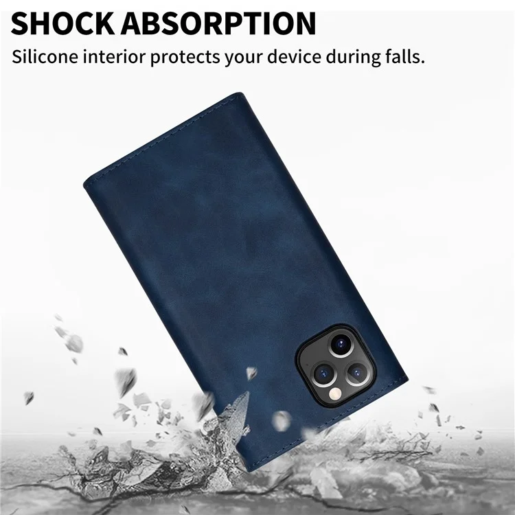 N.BEKUS For iPhone 15 Pro Max Zipper Pocket Leather Case Stand Wallet Phone Cover with Short + Long Strap - Blue
