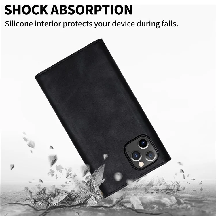 N.BEKUS Für iPhone 15 Pro Wallet Phone Leather Case Zipper Pocket Stand Phone Cover mit kurzem + langem Riemen - Schwarz