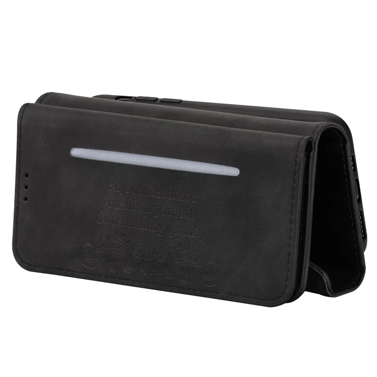 N.BEKUS Für iPhone 15 Plus Wallet Leder Handyhülle Reißverschlusstaschen Ständer Abdeckung mit kurzer + langer Schlaufe - Schwarz