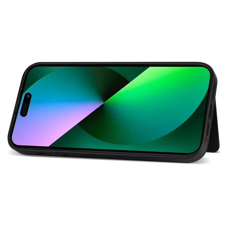 N.BEKUS PU Leder + TPU-Hülle für iPhone 15, Reißverschlusstaschen-Geldbörse mit Ständer und Schultergurt - Schwarz