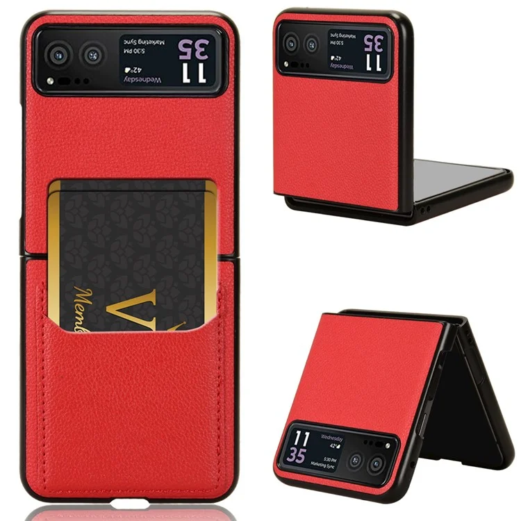 Para Motorola Razr 40 5G PU Leather+PC Card Slot Cover Litchi Texture Shockproof Phone Case - Rojo