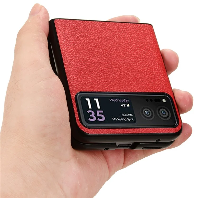 Para Motorola Razr 40 5G PU Leather+PC Card Slot Cover Litchi Texture Shockproof Phone Case - Rojo