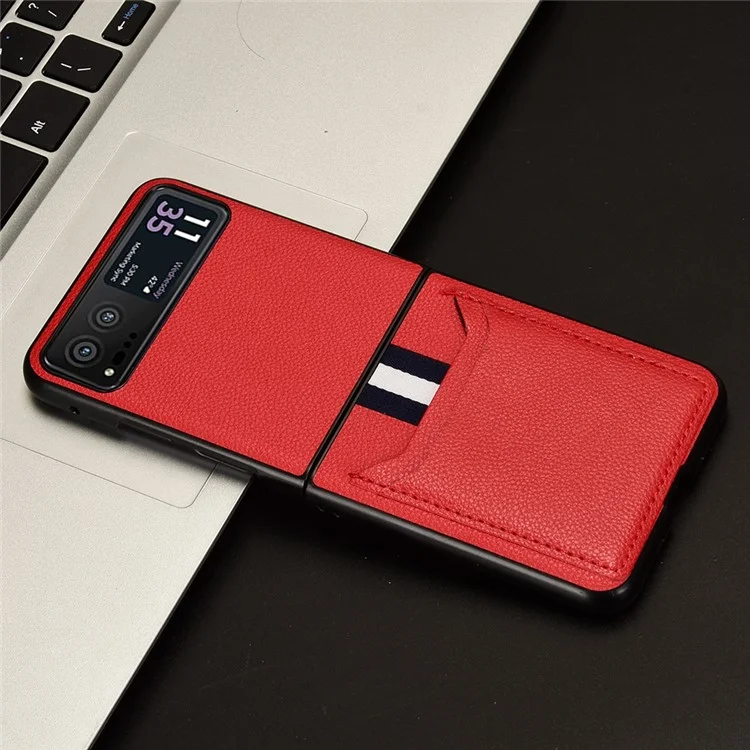 Para Motorola Razr 40 5G PU Leather+PC Card Slot Cover Litchi Texture Shockproof Phone Case - Rojo