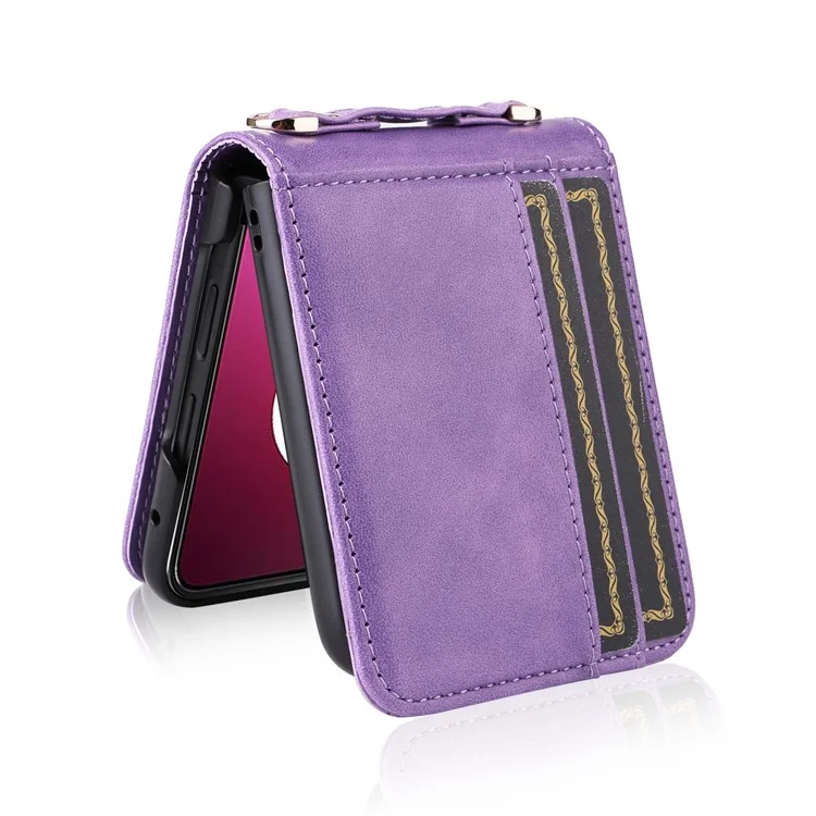 For Motorola Razr 40 Ultra 5G Hard PC + PU Leather Cover One-piece Design Card Slots Phone Case with Lanyard - Purple