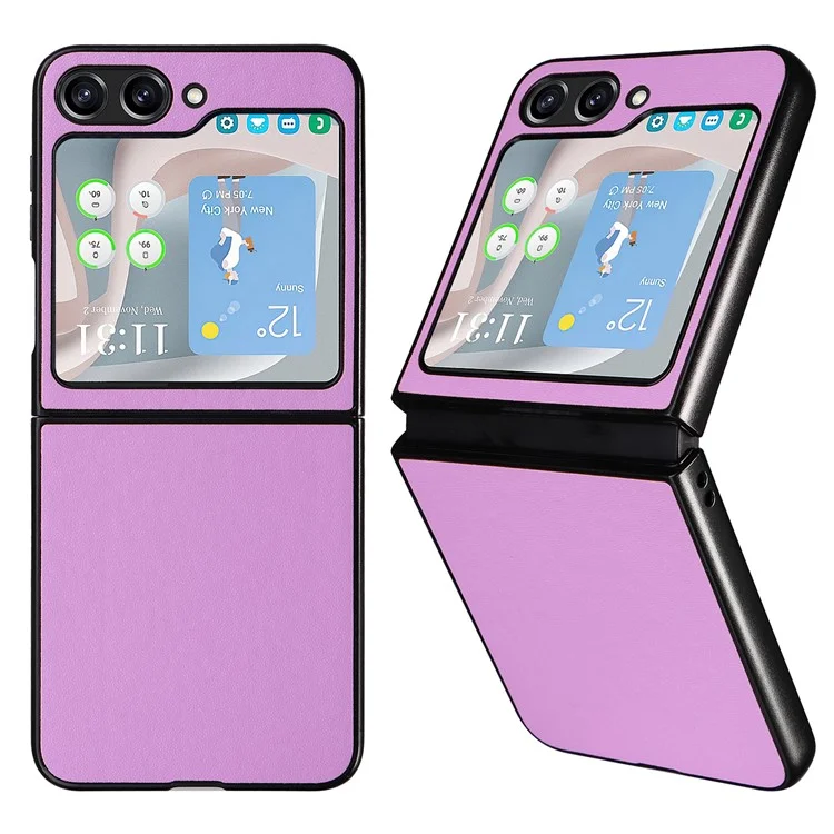 Pour Samsung Galaxy Z Flip5 5G Étui de protection pour téléphone Texture en cuir PU+PC Slim Cover - Violet