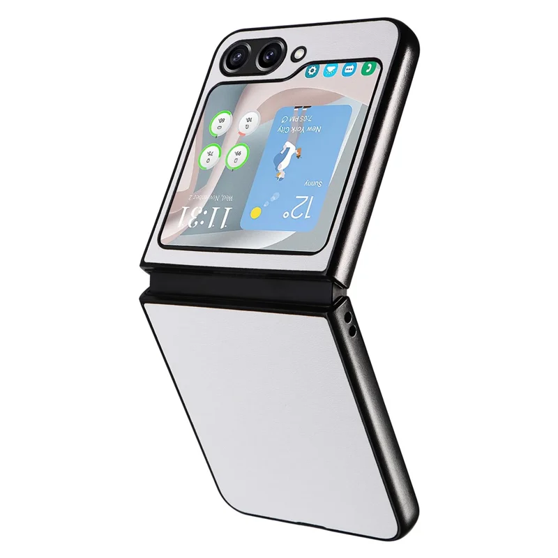 For Samsung Galaxy Z Flip5 5G Shockproof Phone Case Texture PU Leather+PC Slim Cover - White