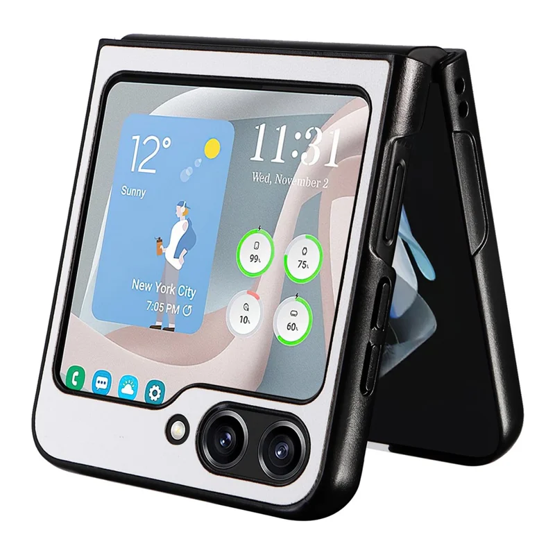 For Samsung Galaxy Z Flip5 5G Shockproof Phone Case Texture PU Leather+PC Slim Cover - White