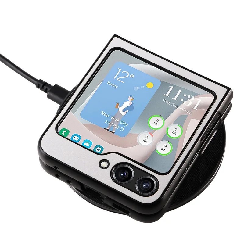 For Samsung Galaxy Z Flip5 5G Shockproof Phone Case Texture PU Leather+PC Slim Cover - White