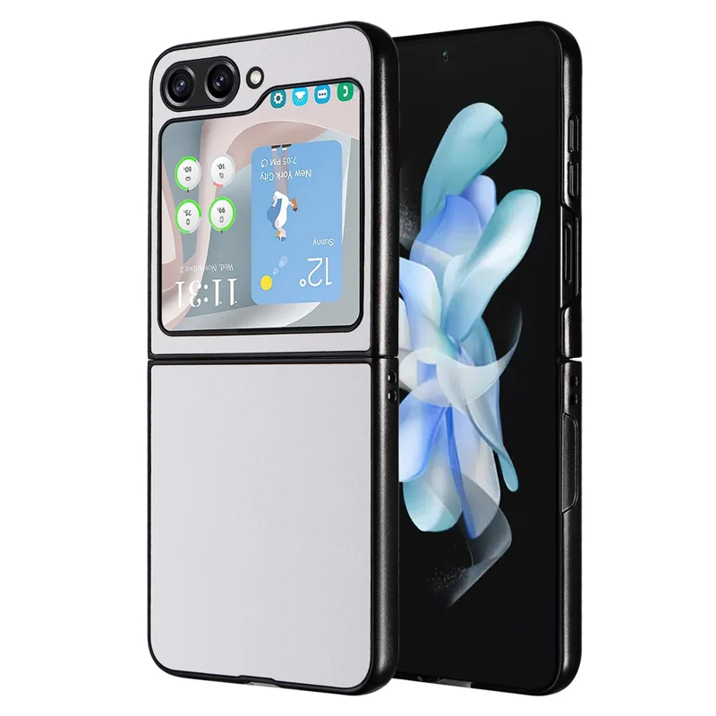 For Samsung Galaxy Z Flip5 5G Shockproof Phone Case Texture PU Leather+PC Slim Cover - White