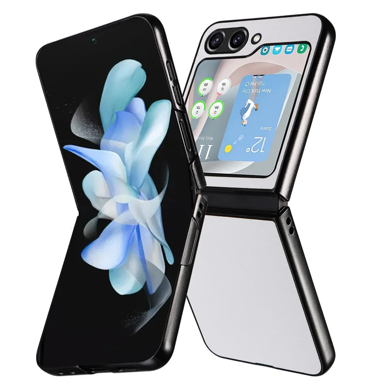 For Samsung Galaxy Z Flip5 5G Shockproof Phone Case Texture PU Leather+PC Slim Cover - White