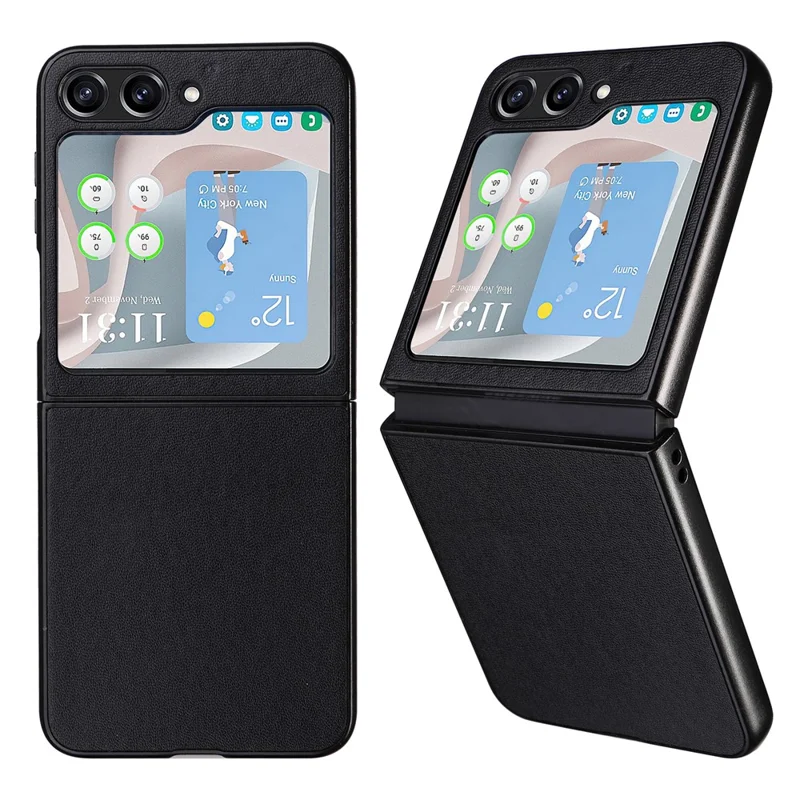 For Samsung Galaxy Z Flip5 5G Shockproof Phone Case Texture PU Leather+PC Slim Cover - Black