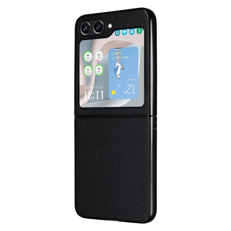 For Samsung Galaxy Z Flip5 5G Shockproof Phone Case Texture PU Leather+PC Slim Cover - Black