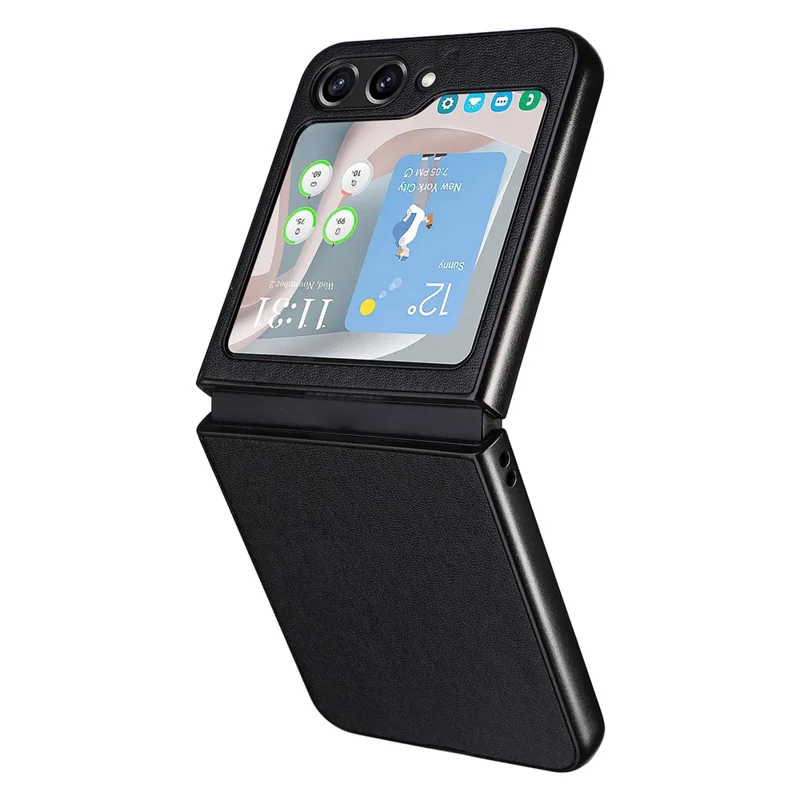 For Samsung Galaxy Z Flip5 5G Shockproof Phone Case Texture PU Leather+PC Slim Cover - Black