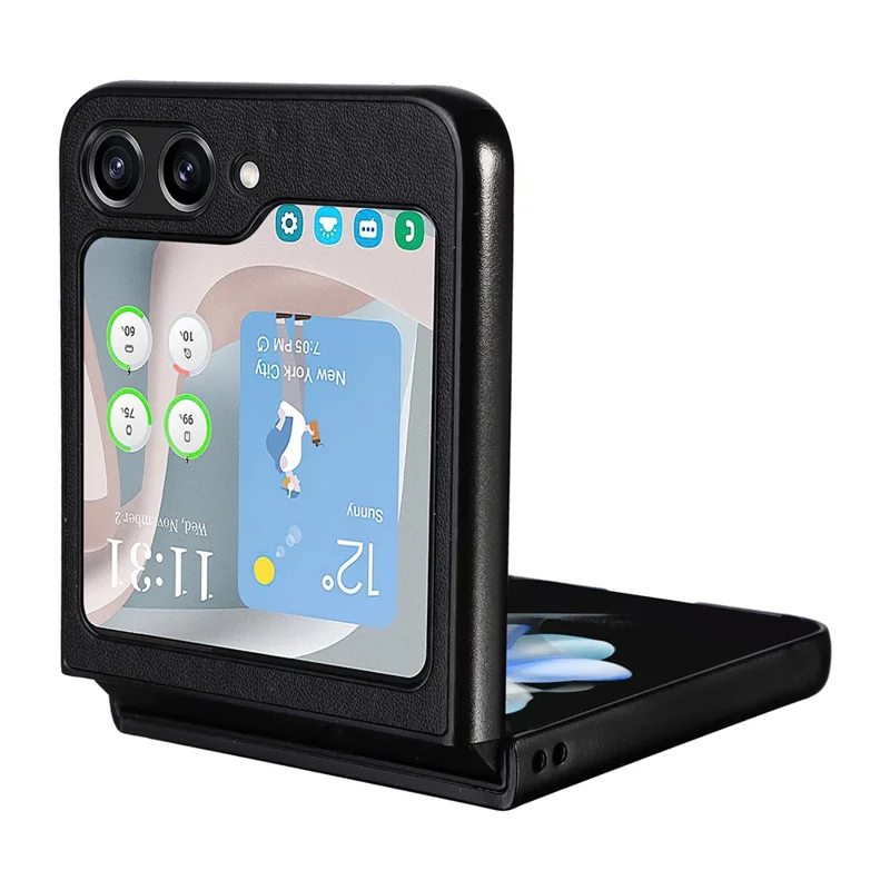 For Samsung Galaxy Z Flip5 5G Shockproof Phone Case Texture PU Leather+PC Slim Cover - Black