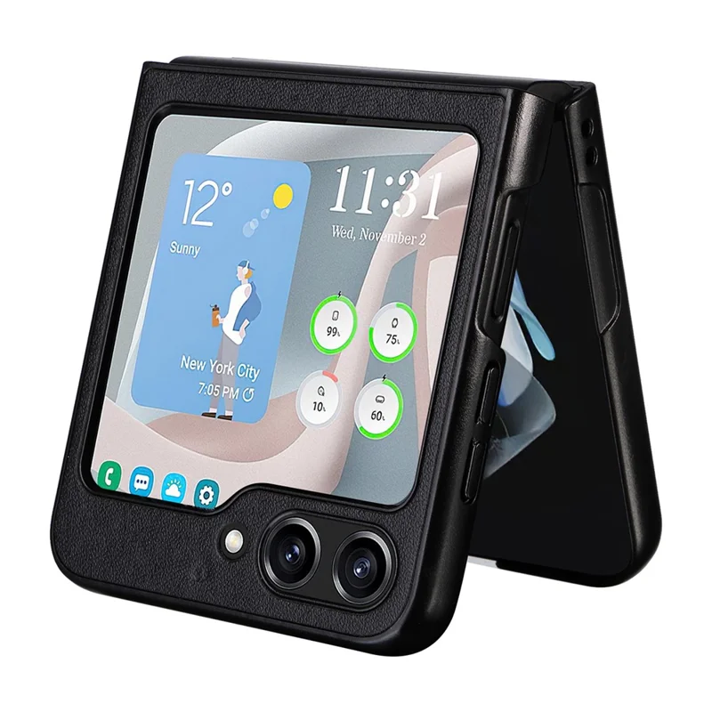 For Samsung Galaxy Z Flip5 5G Shockproof Phone Case Texture PU Leather+PC Slim Cover - Black