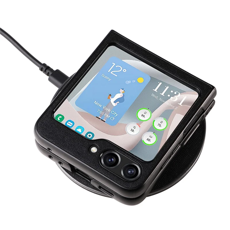 For Samsung Galaxy Z Flip5 5G Shockproof Phone Case Texture PU Leather+PC Slim Cover - Black