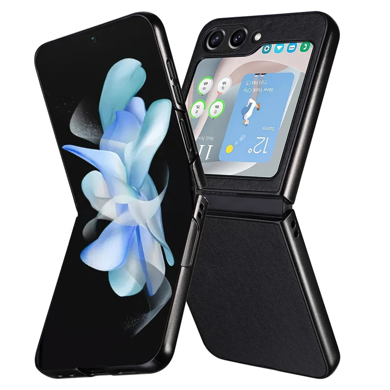 For Samsung Galaxy Z Flip5 5G Shockproof Phone Case Texture PU Leather+PC Slim Cover - Black