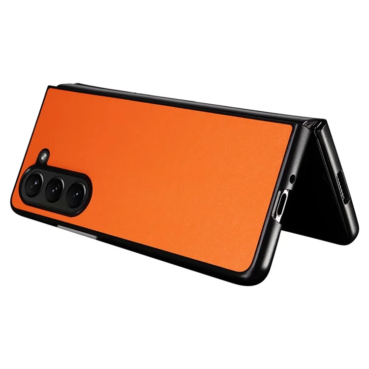 For Samsung Galaxy Z Fold5 5G Textured PU Leather+PC Phone Case Folding Back Cover - Orange