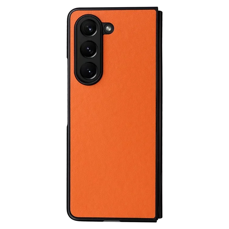 For Samsung Galaxy Z Fold5 5G Textured PU Leather+PC Phone Case Folding Back Cover - Orange