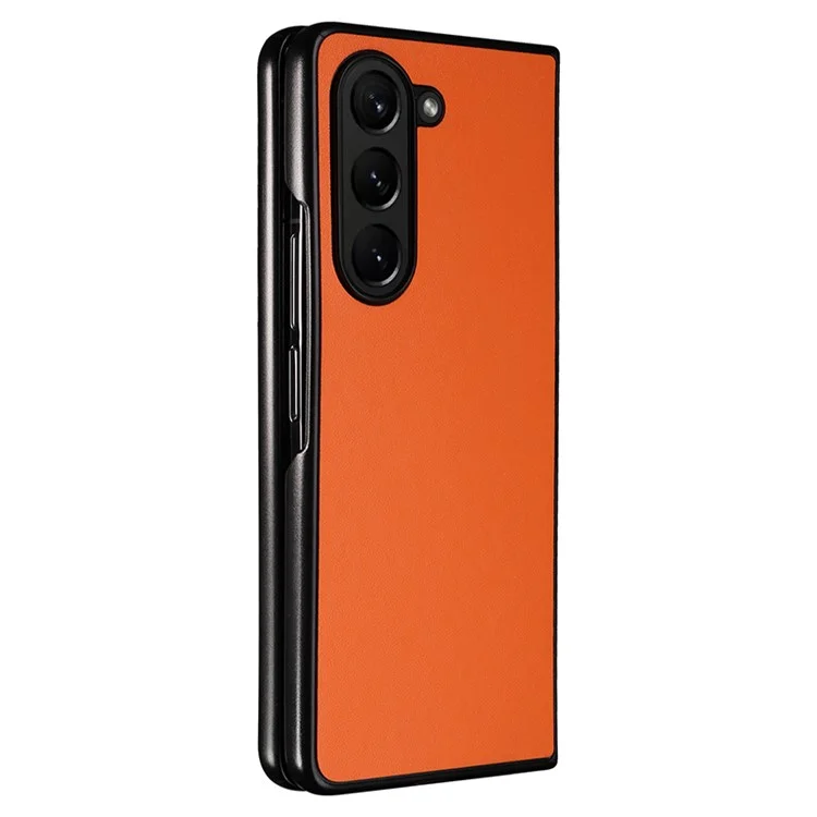 For Samsung Galaxy Z Fold5 5G Textured PU Leather+PC Phone Case Folding Back Cover - Orange