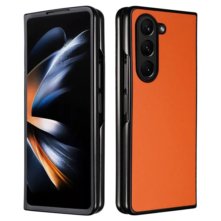 For Samsung Galaxy Z Fold5 5G Textured PU Leather+PC Phone Case Folding Back Cover - Orange