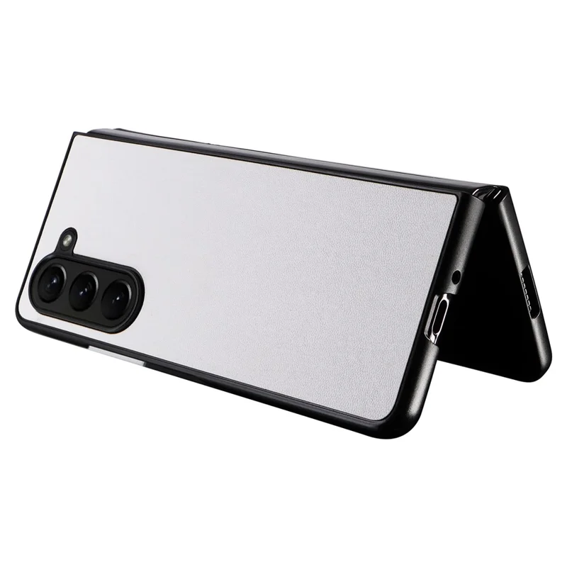 For Samsung Galaxy Z Fold5 5G Textured PU Leather+PC Phone Case Folding Back Cover - White