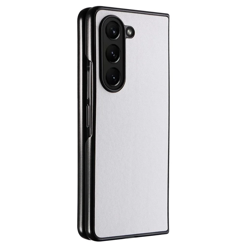 For Samsung Galaxy Z Fold5 5G Textured PU Leather+PC Phone Case Folding Back Cover - White